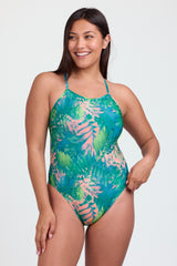 JOLYN AUSTRALIA, Brandon fixed-back Onesie in Luau Love Print, Limited Edition. Front View.