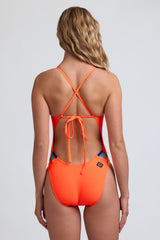 JOLYN Australia, Gavin tie-back contrast, onesie in the Sunkist colour. Studio image of the back of the onesie.