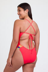 Contrast Gavin Tie-Back Onesie - Strawberry