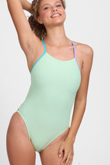 Contrast Gavin Tie-Back Onesie - Mint Multi 6