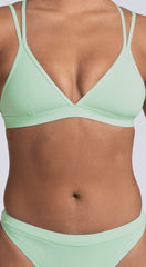 JOLYN Australia, Shara fixed back top in the colour mint. Close up of the front of the bikini top