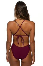 Jackson Tie-Back Onesie - Cabernet