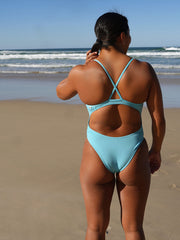Athlete Sara wears the Siena one piece by JAYD Swiwmear. This one piece is chlorine resistant and built for performance. She is wearing the colour Mykonos.