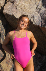 JAYD Swimwear, athletic one piece, Tallow in the colour Pink Sorbet.