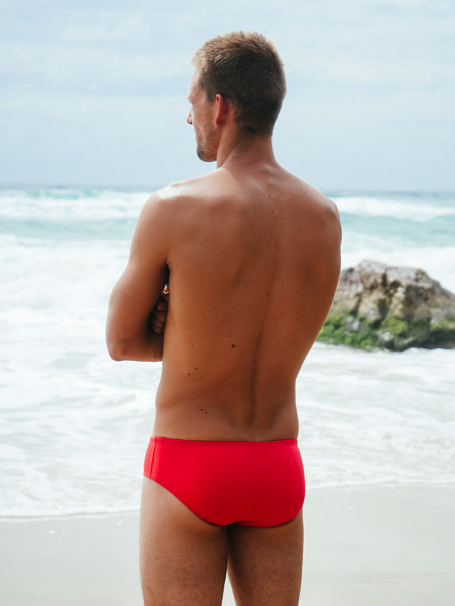 Engineered for performance and durability, JAYD Swimwear model Wes showcases the Ramshark Briefs, the no-nonsense swimwear every bloke needs.
