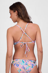 JOLYN Australia, printed athletic bikini top in the glow print. Model wears the tie-back tomcat top 