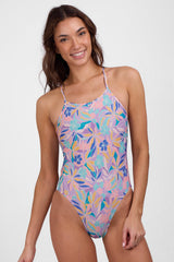 JOLYN Australia, printed athletic onesie in the glow print. Model wears the Julian onesie
