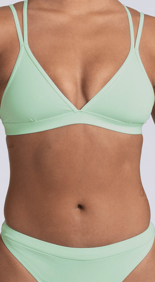 JOLYN Australia, Shara fixed back top in the colour mint. Close up of the front of the bikini top