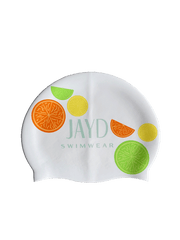 Squeeze some fun into your next swim session with this vibrant, zesty double sided JAYD Swim Cap, complete with orange, green and yellow citrus segments.