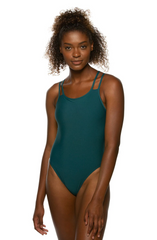 JOLYN Australia, double strapped fixed back onesie in the colour peacock